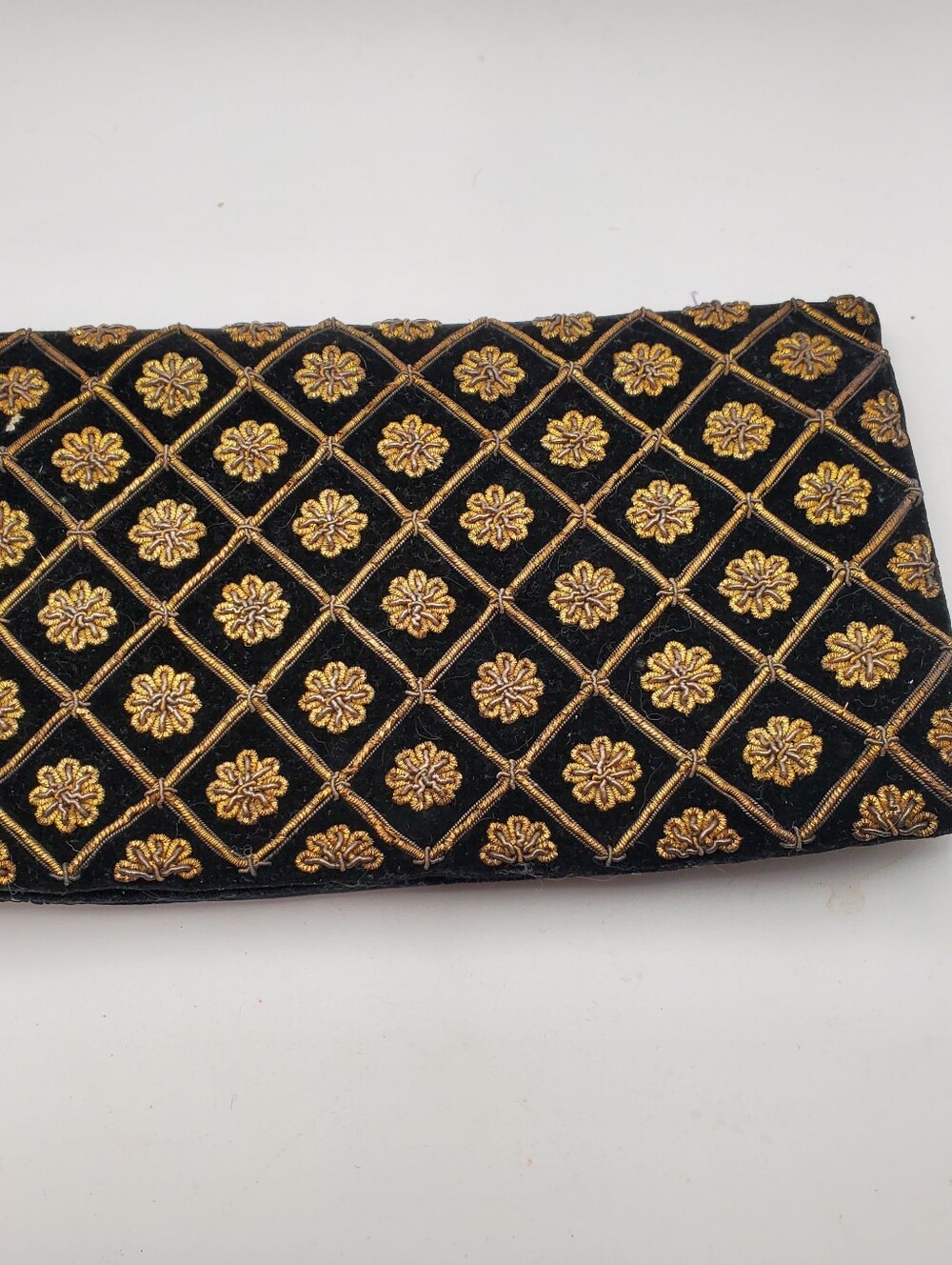 Vintage Zardozi Hand Embroidered Black Velvet Evening Clutch Bag Gold Wire